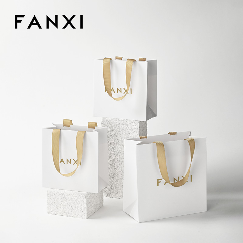 FANXI D073 White Luxury Paper Bags with Logo Paper Bags for Jewelry Custom Gift Packaging