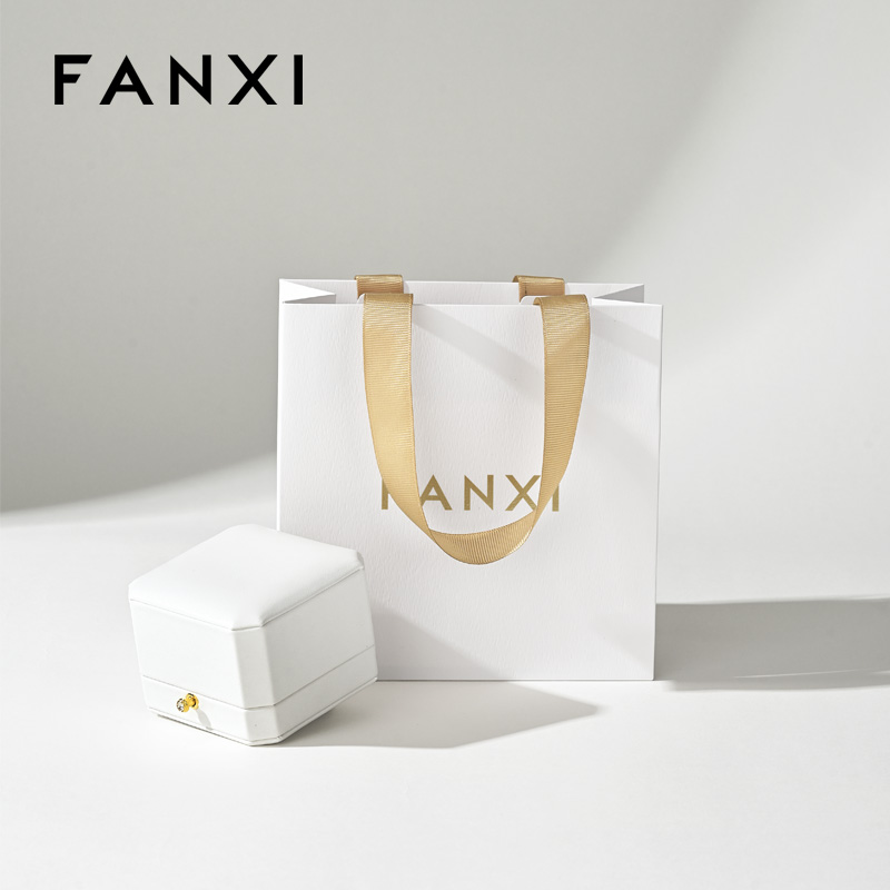 FANXI D073 White Luxury Paper Bags with Logo Paper Bags for Jewelry Custom Gift Packaging