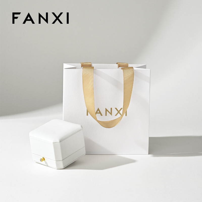 FANXI D073 White Luxury Paper Bags with Logo Paper Bags for Jewelry Custom Gift Packaging