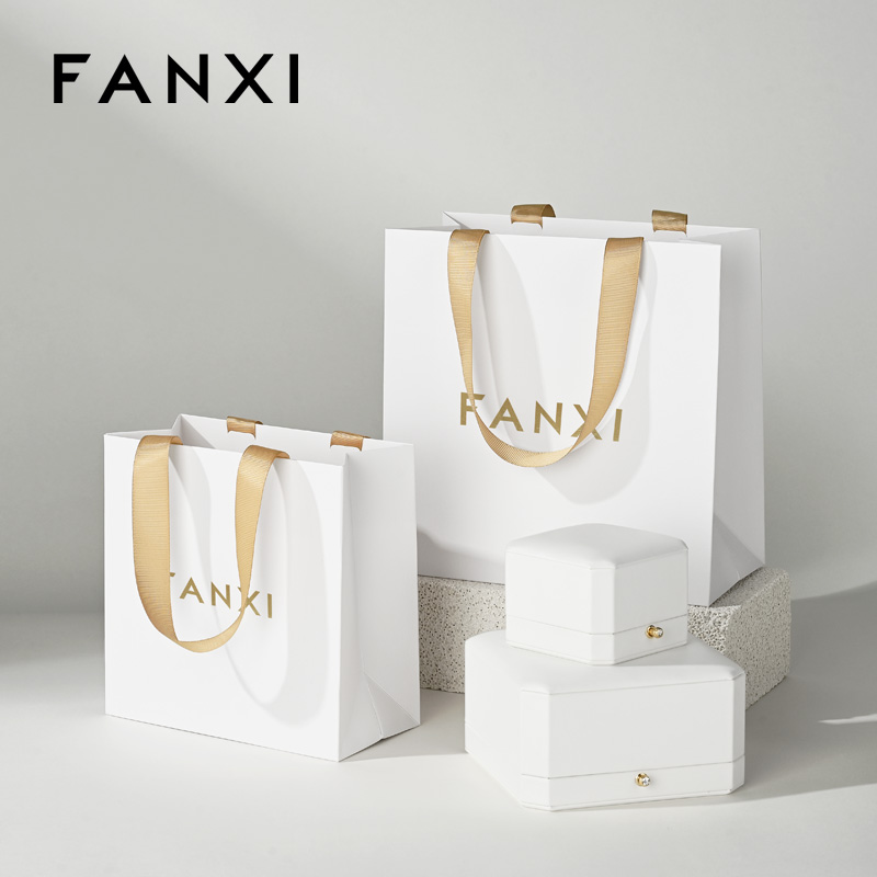 FANXI D073 White Luxury Paper Bags with Logo Paper Bags for Jewelry Custom Gift Packaging