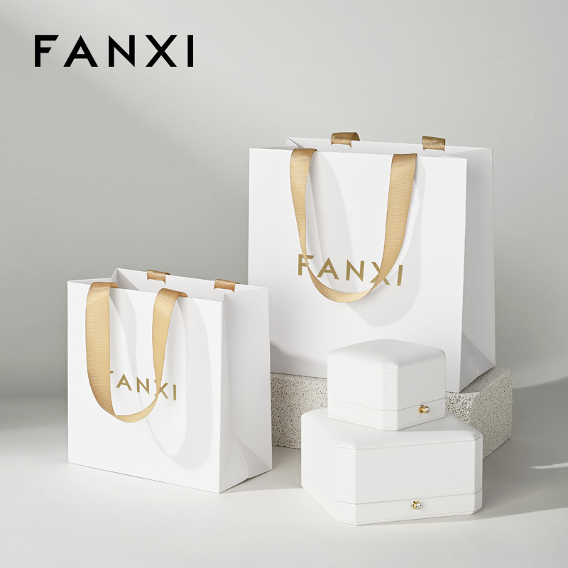 FANXI D073 White Luxury Paper Bags with Logo Paper Bags for Jewelry Custom Gift Packaging
