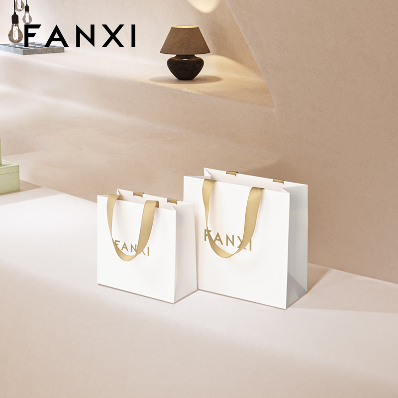 FANXI D073 White Luxury Paper Bags with Logo Paper Bags for Jewelry Custom Gift Packaging