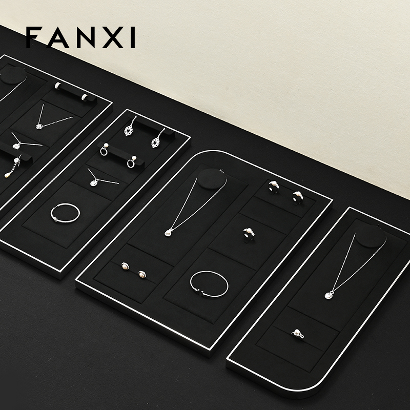 FANXI JS134 Luxury Jewelry Display Props Customized Metal Microfiber Showcase Tray Display