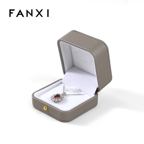 FANXI Custom Logo Gray PU Leather Velvet Necklace Pendant Case Box Jewelry Box