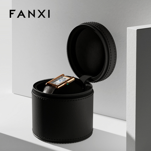 FANXI B017 Luxury Leather Box Microfiber Inside Zipper Wholesale Jewelry Custom Logo Watch Box Luxury Watch Bag