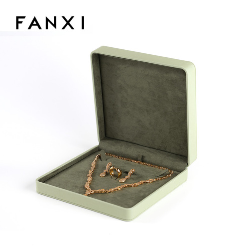 FANXI Green Pu Leather Microfiber Pendant Ring Earrings Jewelry Box Inlay Jewelry Packaging Gift Paper Box