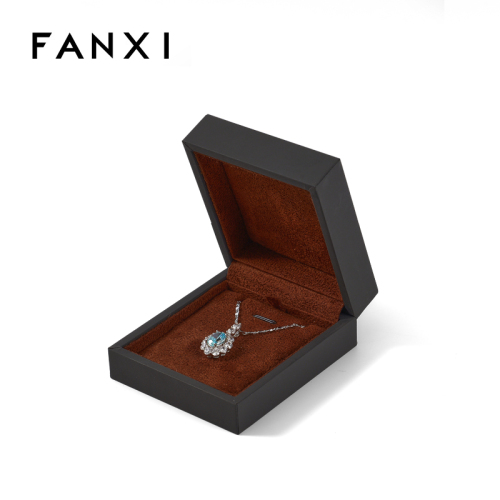 FANXI Custom Logo Luxury Jewellery Box Black Packaging Gift Leather Brown Velvet Inside Necklace Jewelry Boxes