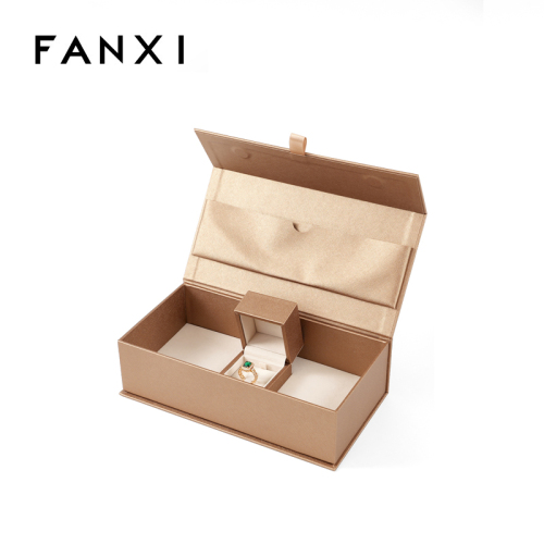 FANXI Custom Logo Luxury Paper Cardboard Velvet Large Magnetic Lid Close Jewelry Ring Bracelet Jewellery Gift Box Packaging