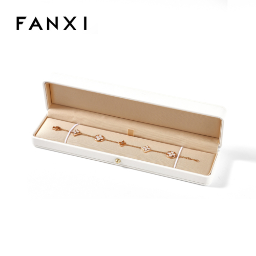 FANXI Rectangle Jewelry Box Packaging Custom Logo White Leather Necklace Long Chain Bracelet Box