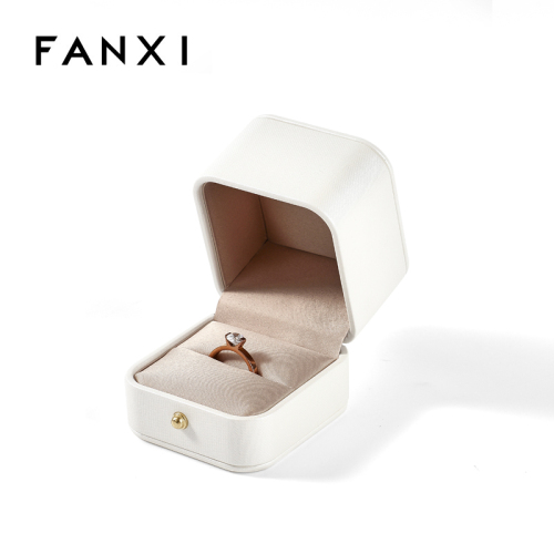 FANXI Jewelry Single Ring Box Luxury Gift Box Square Shape Pu Leather Custom Ring Box