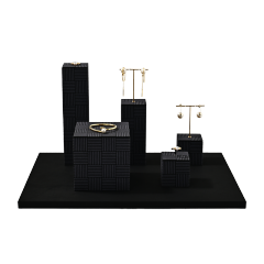 FANXI TT446 Black Jewelry Microfiber Gold T Shape Stand Piercing Earring Triangular Ring Organizer Holder