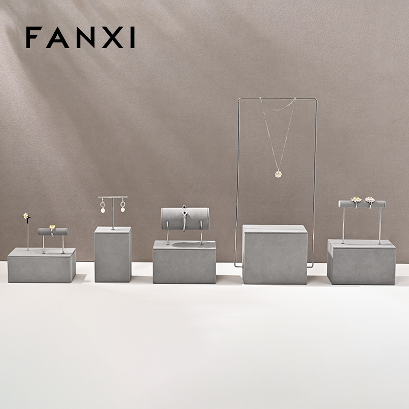 FANXI TT476 Custom Luxury Grey Microfiber Piercing Earring Ring Pendant for Jewelry Display Prop Base