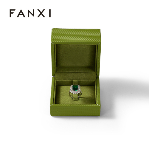 FANXI Custom Logo Jewellery Box Ring Packaging Box Luxury Jewelry Packaging Box With Microfiber Insert Green