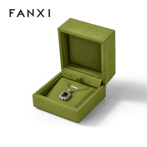 FANXI Custom Logo Leatherette Microfiber Jewellery Box Necklace Pendant Jewelry Box Packaging Boxes