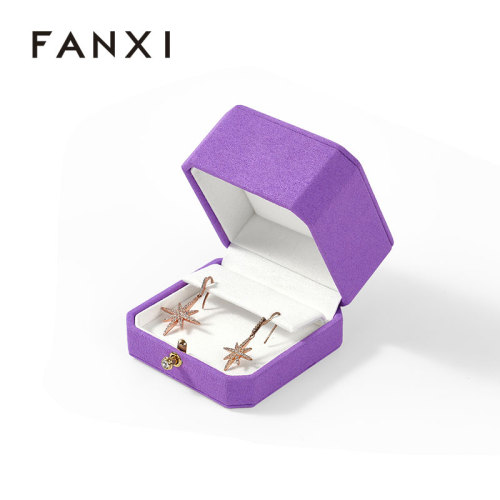 FANXI Custom Logo Purple PU Leather Jewelry Earrings Box Jewelry Packaging with Microfiber