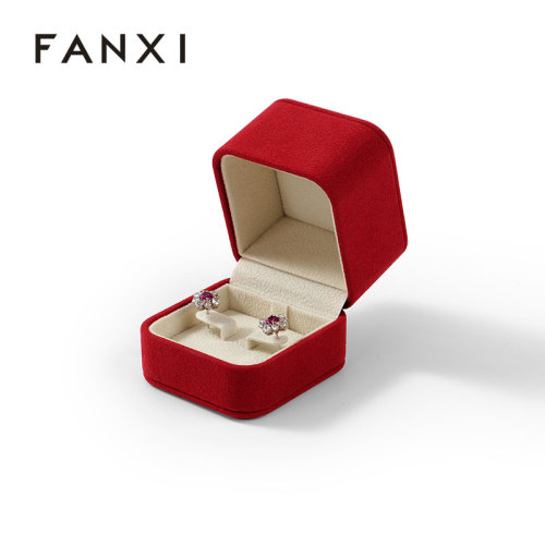 FANXI Custom Logo Pierced Earrings Jewellery Box with Red Leather Velvet