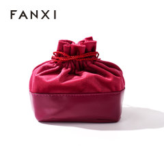 FANXI Custom Logo Double Leather with Velvet Shrink Pouch Jewelry Storage Bag