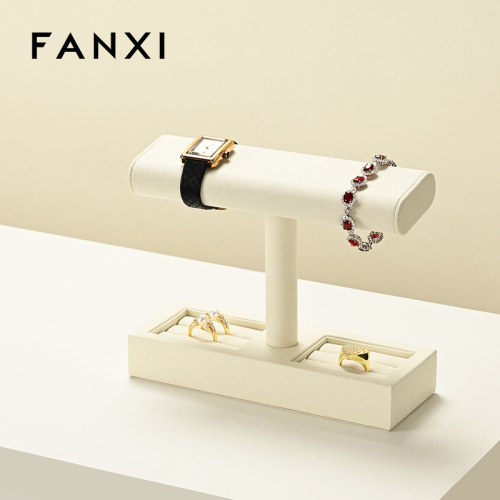 FANXI J004 Custom High-end Microfiber T-Bar Tower Stand for Bracelets &amp; Watches Ring Jewelry Display for Shop Display