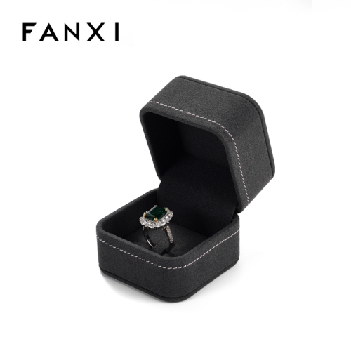 FANXI Grey Elegant Microfiber-lined Wedding Ring Box Jewelry Box
