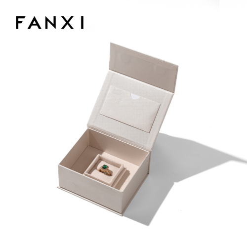 FANXI Manufacturer Custom Printed Necklace Ring Magnetic Jewellery Packaging Suede Paper Jewelry Gift Boxes