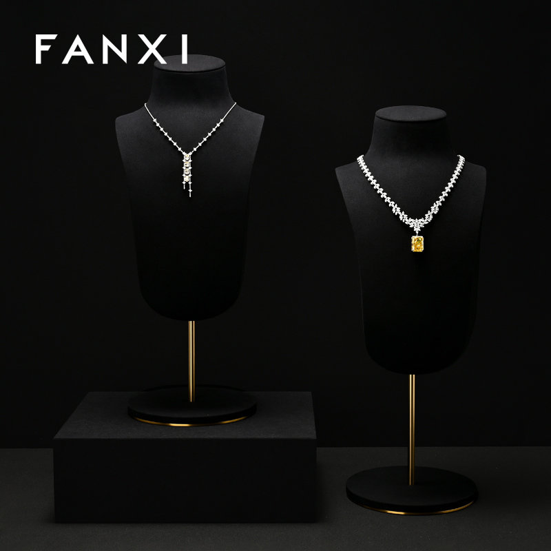 FANXI RX103 Microfiber Metal Jewellery Bust Jewelry Display Props Mannequin Necklace Stand Display