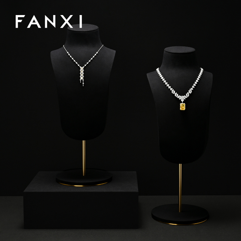 FANXI RX103 Microfiber Metal Jewellery Bust Jewelry Display Props Mannequin Necklace Stand Display