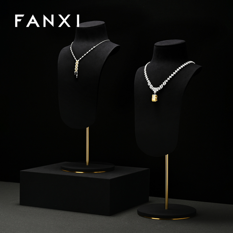 FANXI RX103 Microfiber Metal Jewellery Bust Jewelry Display Props Mannequin Necklace Stand Display