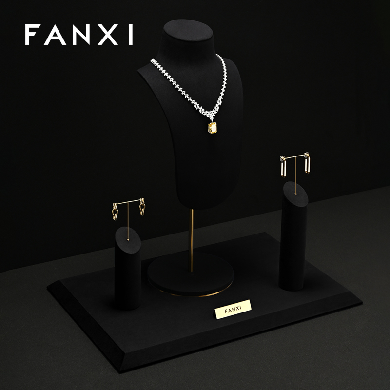 FANXI RX103 Microfiber Metal Jewellery Bust Jewelry Display Props Mannequin Necklace Stand Display