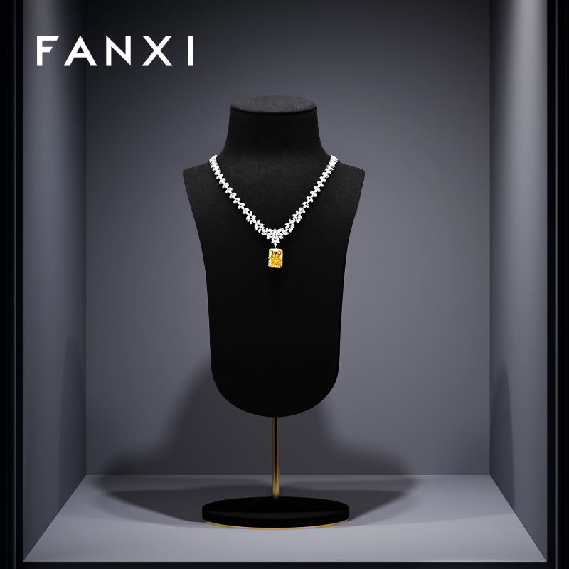 FANXI RX103 Microfiber Metal Jewellery Bust Jewelry Display Props Mannequin Necklace Stand Display