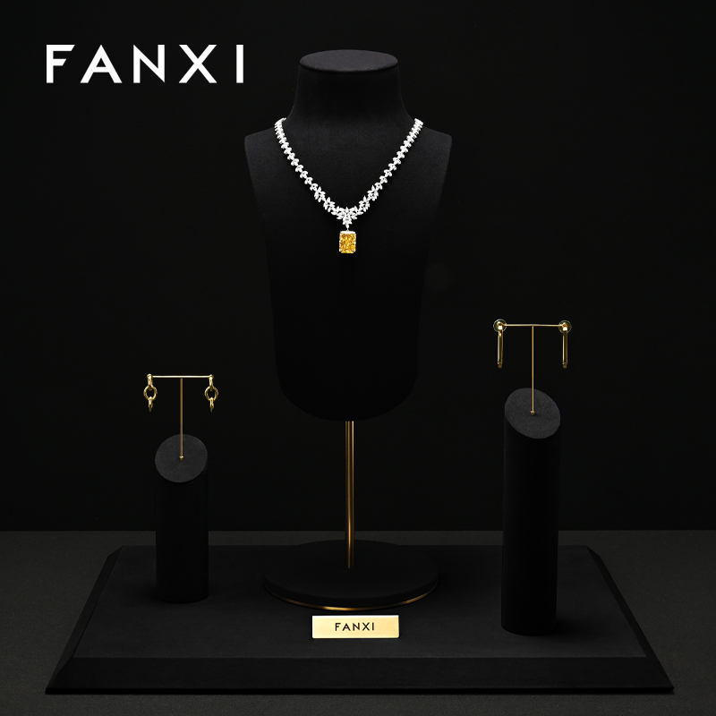 FANXI RX103 Microfiber Metal Jewellery Bust Jewelry Display Props Mannequin Necklace Stand Display