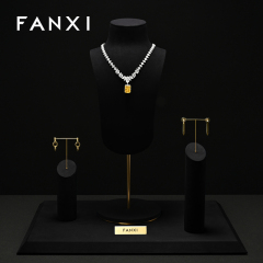 FANXI RX103 Microfiber Metal Jewellery Bust Jewelry Display Props Mannequin Necklace Stand Display