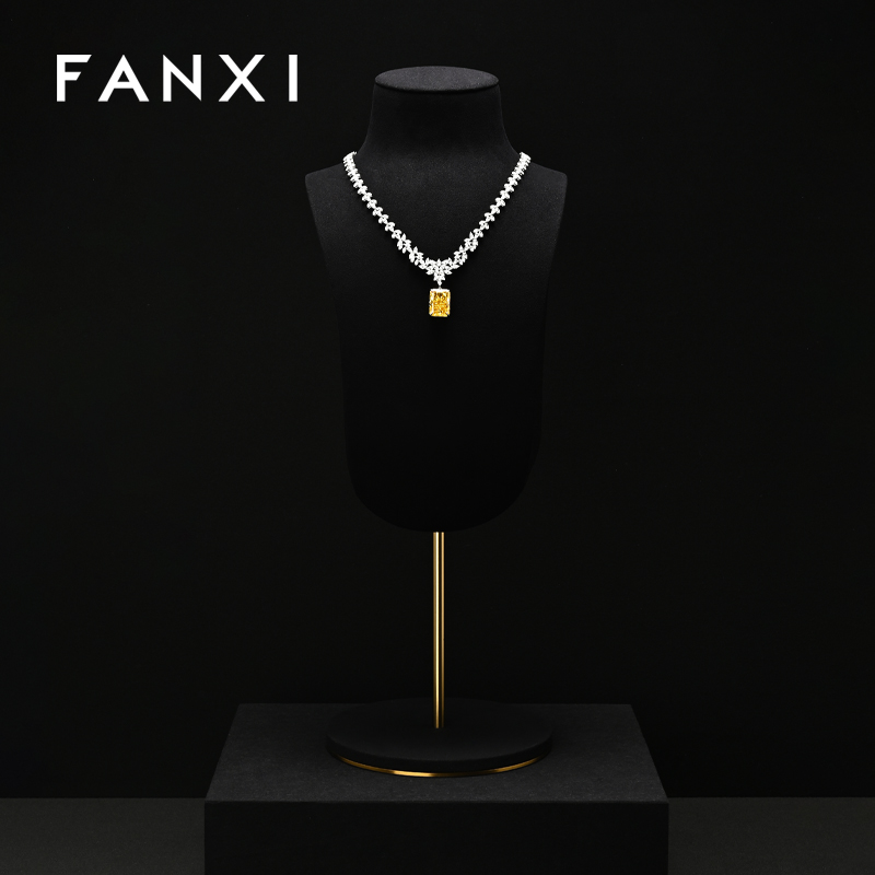 FANXI RX103 Microfiber Metal Jewellery Bust Jewelry Display Props Mannequin Necklace Stand Display