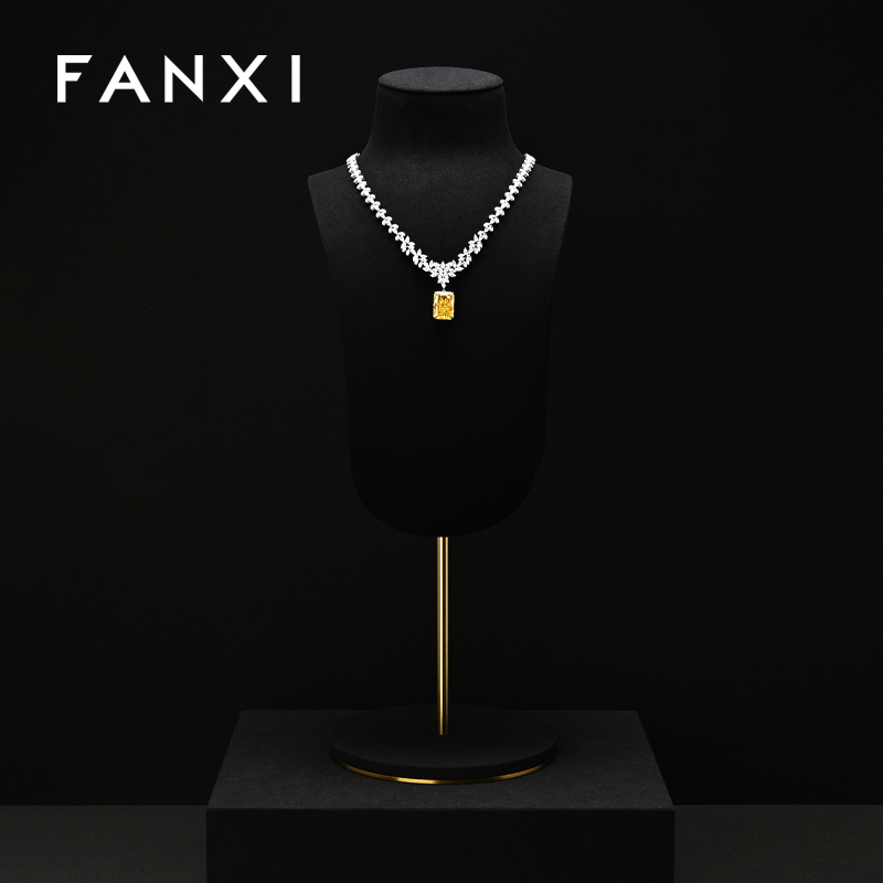 FANXI RX103 Microfiber Metal Jewellery Bust Jewelry Display Props Mannequin Necklace Stand Display