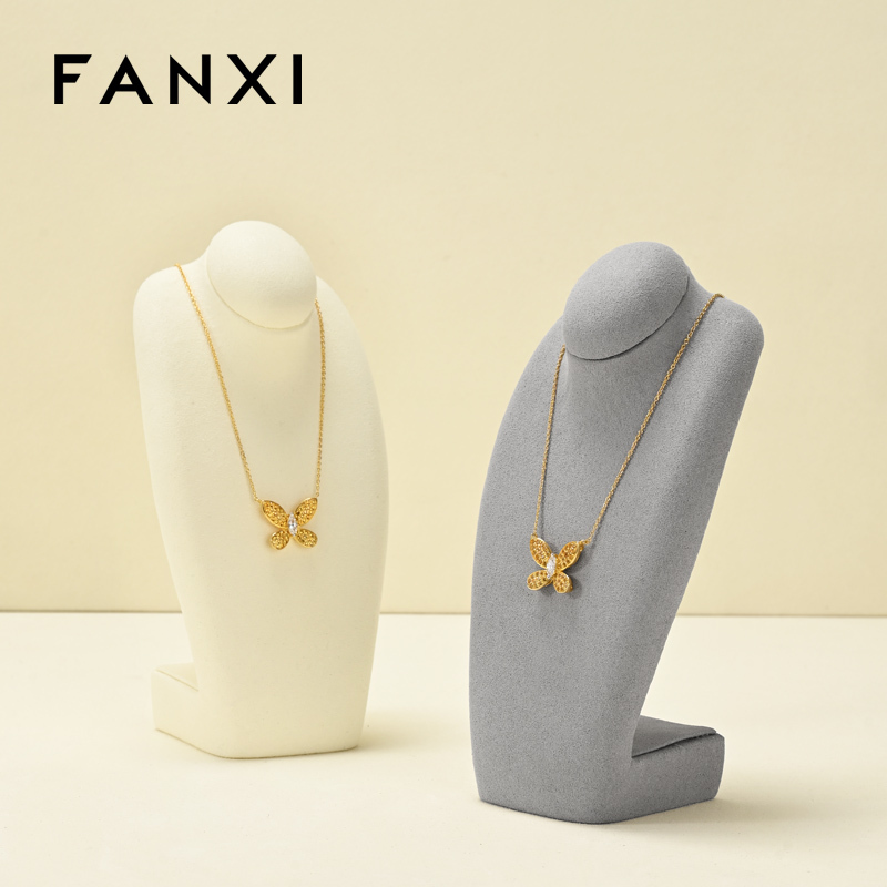 FANXI RX087 Microfiber Necklace Bust Display Multi-Color Microfiber Jewelry Bust Necklaces Window Display Jewelry Display Mannequin