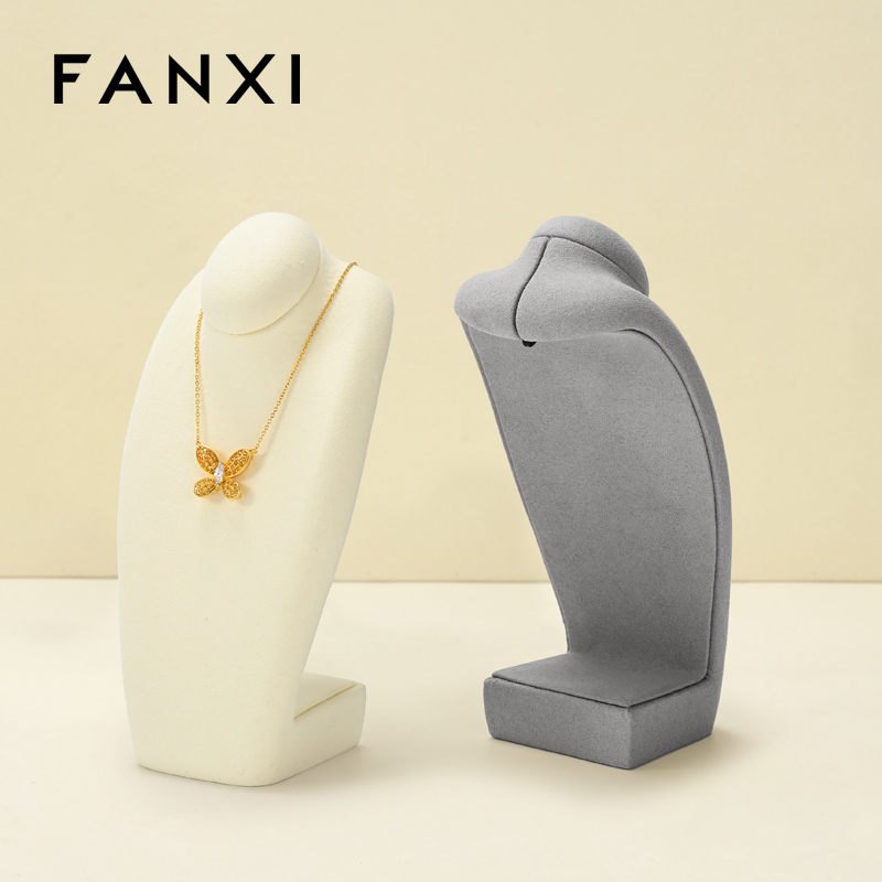 FANXI RX087 Microfiber Necklace Bust Display Multi-Color Microfiber Jewelry Bust Necklaces Window Display Jewelry Display Mannequin