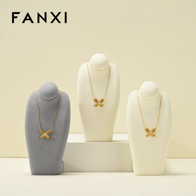 FANXI RX087 Microfiber Necklace Bust Display Multi-Color Microfiber Jewelry Bust Necklaces Window Display Jewelry Display Mannequin