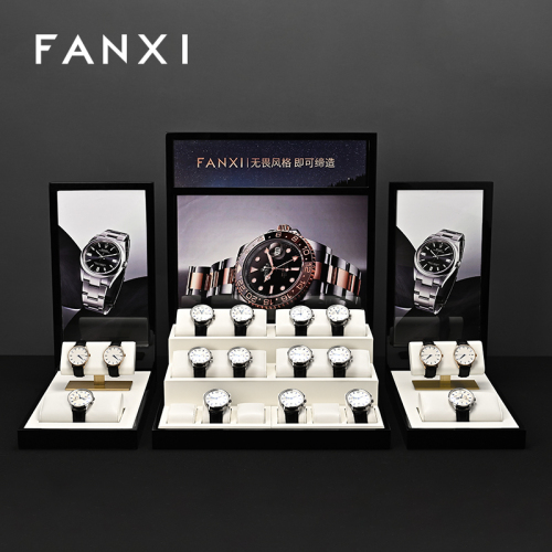 FANXI TT284 PU Leather Watch Display Stand Coffee Beige Gray Color Watch Display Set for Store