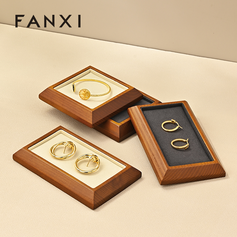 FANXI SM090 Solid wood jewelry plate ring pendant jewelry tray microfiber bar ring goods display plate counter display