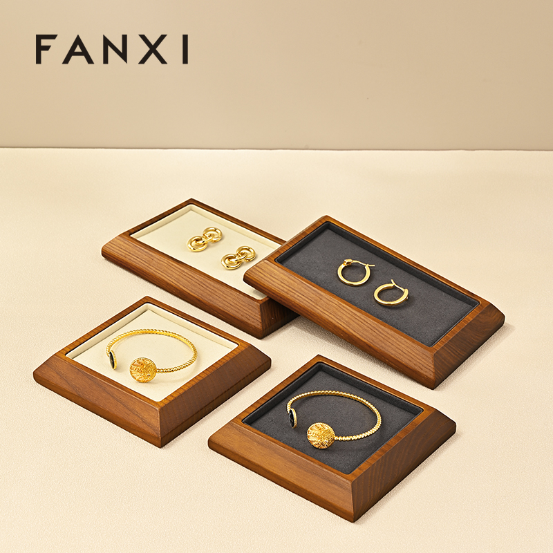 FANXI SM090 Solid wood jewelry plate ring pendant jewelry tray microfiber bar ring goods display plate counter display