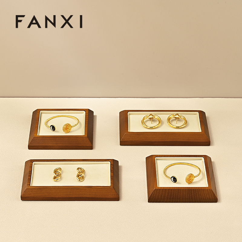 FANXI SM090 Solid wood jewelry plate ring pendant jewelry tray microfiber bar ring goods display plate counter display