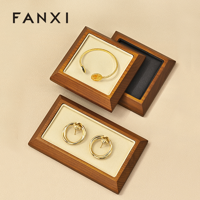 FANXI SM090 Solid wood jewelry plate ring pendant jewelry tray microfiber bar ring goods display plate counter display