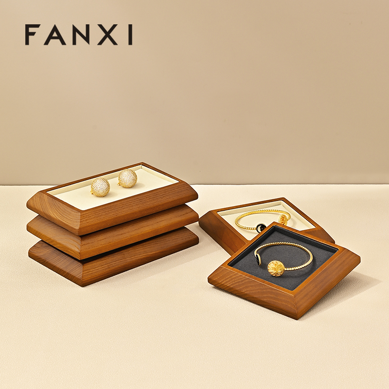 FANXI SM090 Solid wood jewelry plate ring pendant jewelry tray microfiber bar ring goods display plate counter display