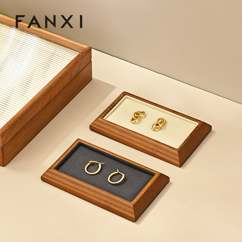FANXI SM090 Solid wood jewelry plate ring pendant jewelry tray microfiber bar ring goods display plate counter display