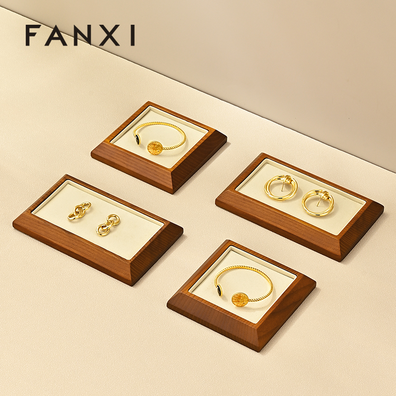 FANXI SM090 Solid wood jewelry plate ring pendant jewelry tray microfiber bar ring goods display plate counter display