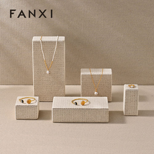 FAXNI J001 Linen Original Rectangular column Necklace Ring Earrings Jewelry Display Stand Tray