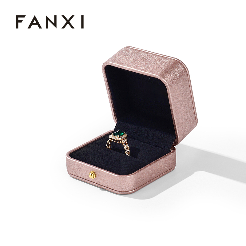 Microfiber Customization Factory Square Pink Ring Box PU Leather Right Angle Box Jewellery Box