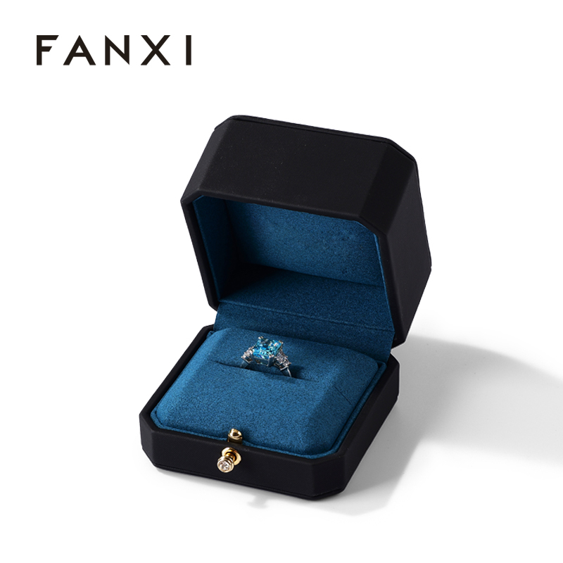 Eco-friendly Luxury Blue Jewelry Packaging Microfiber Ring Premium Box