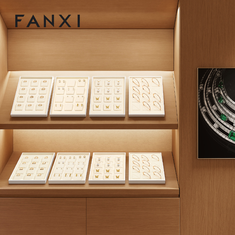 FANXI P189 High-level unique jewelry display tray PU leather ring necklace earring bracelet counter display tray