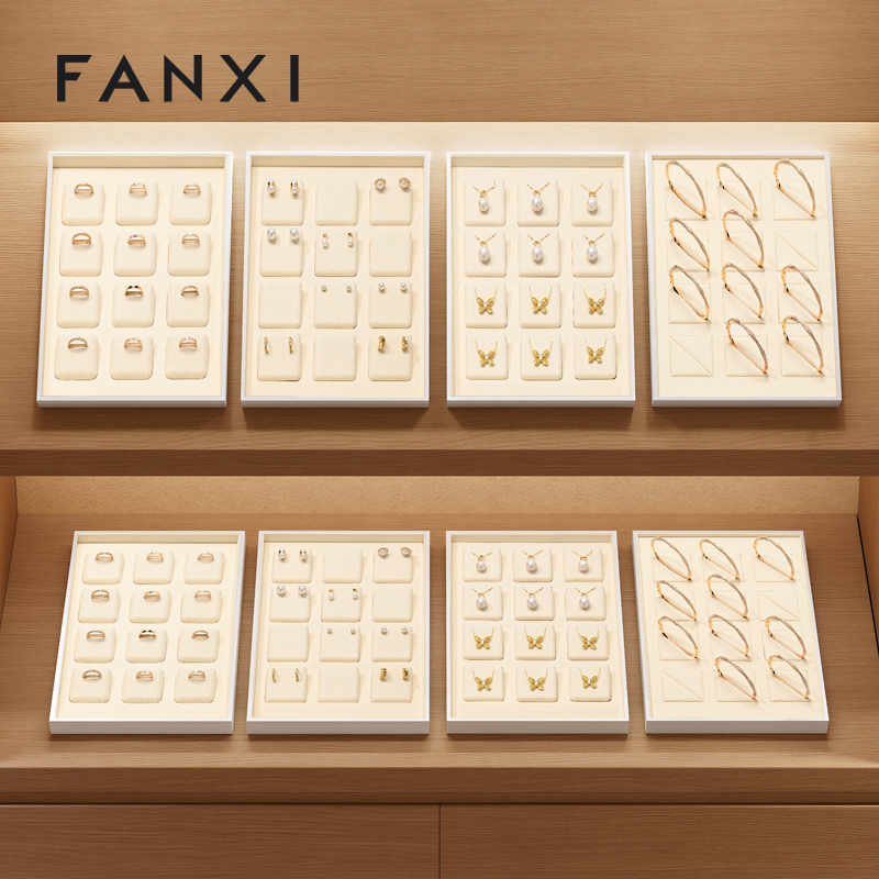 FANXI P189 High-level unique jewelry display tray PU leather ring necklace earring bracelet counter display tray