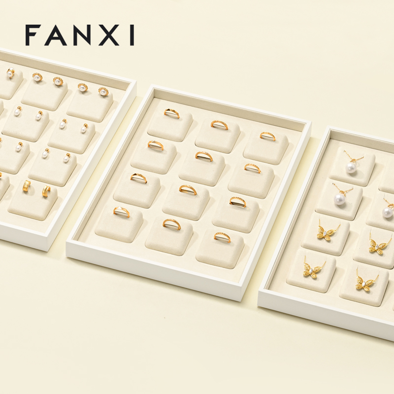 FANXI P189 High-level unique jewelry display tray PU leather ring necklace earring bracelet counter display tray